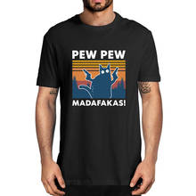 Pew Madafakas 100% хлопковая рубашка, новинка, забавная винтажная Мужская футболка с круглым вырезом и котом, женский топ с юмором, футболка в подарок 2024 - купить недорого