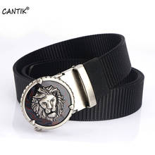 CANTIK Unique Lion King Head Automatic Buckle Belt Quality Nylon & Canvas Material Belts Men Accessories Freeshipping CBCA304 2024 - buy cheap