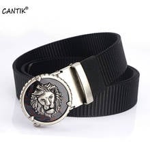 CANTIK Unique Lion King Head Automatic Buckle Belt Quality Nylon & Canvas Material Belts Men Accessories Freeshipping CBCA304 2024 - buy cheap