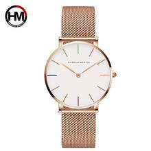 Quartz-relógio feminino hannah martin, aço inoxidável, rosê, dourado, para mulheres, à prova d'água, estoque na fonte, dropshipping, japão 2024 - compre barato