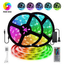 DC 12V Светодиодный светильник лента 5 м 10 м 15 М 5050 RGB светодиодный лента светильник s цветная (RGB) веревка светильник s 16 миллион Цвета гибкий меняющийся светодиодный полосы светильник s 2024 - купить недорого