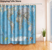 Cortina de ducha con mapa del mundo, decoración de baño de tela impermeable, 72x72 pulgadas, con 12 ganchos 2024 - compra barato