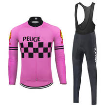 Hot Cycling jersey Retro Men‘s Long Sleeve Set Thermal Winter Fleece And Thin Classic Pink Bicycle Clothes MTB Ropa Ciclismo 2024 - buy cheap