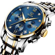 Relógio masculino luxuoso de marca, cronógrafo, aço inoxidável, à prova d'água, quartzo, data, mostrador azul 2024 - compre barato