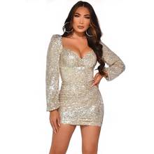 Elegant Sequin Glitter Dress Sexy V Neck Women Bodycon Evening Party Night Mini Dresses Bandage Shiny Dress 2024 - buy cheap