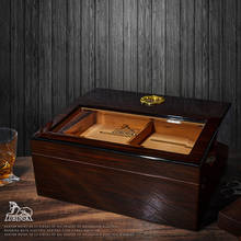 LUBINSKI Cedar Wood Cigar Humidor Case Cigarette Visual Skylight Storage Box With Pallet Hygrometer Humidifier Hold 50 Cigars 2024 - buy cheap