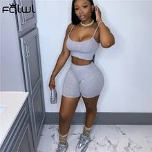 FQLWL Summer 2 Piece Set Women Crop Top Elastic Two Piece Biker Shorts Set Women Sportwear Ladies Tracksuit Female Matching Sets 2024 - buy cheap