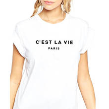 Женская хлопковая Футболка с принтом Sest La Vie Paris, свободная повседневная футболка с круглым вырезом, черный и белый цвета 2024 - купить недорого