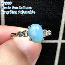 8x6mm Natural Blue Larimar Ring Jewelry For Woman Lady Man Silver Oval Beads Dominica Water Pattern Stone Adjustable Ring AAAAA 2024 - buy cheap