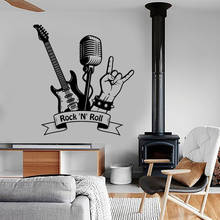 Rollo de calcomanía de pared de Rock "N", adhesivo de vinilo con música, guitarra, micrófono, Bar, sala de música, decoración Interior, Mural, arte, A4-058 2024 - compra barato