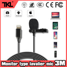 Tkl mini microfone capacitivo de lapela, microfone com fio para gravação de vídeo ios 2024 - compre barato