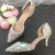 Bride Sandals Heels Luxury Design Sparkling Rhinestone Crystal Handmade Custom Wedding Shoes 9cm Banquet Party Ladies Pumps 2024 - buy cheap