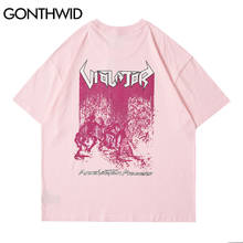 GONTHWID негабаритных футболки уличная граффити убивает принт «панк-рок» в готическом стиле, футболка в стиле хип-хоп Харадзюку хлопковые повседневные футболки, топы 2024 - купить недорого
