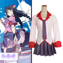Fantasia de cosplay de anime sintética, conjunto de uniforme de cosplay senjugahara hitagi + saia roupa para halloween 2024 - compre barato