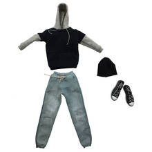 Roupas masculinas em escala 1/6, preto e cinza, com capuz, jeans, gorro, chapéu, calçados de lona, conjunto para 12 '', acessórios de bonecos de ação 2024 - compre barato