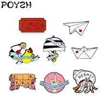 Custom Enamel Pin Hermit Crab Game keyboard Paper boat paper plane Fashion Brooch Umbrella wine bottle ticket gesture Punk Badge 2024 - buy cheap