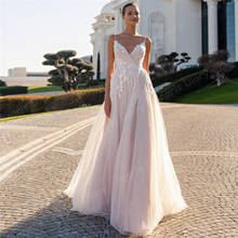 Vestido de novia con tirantes finos, ropa de boda de lujo para playa, Espalda descubierta, apliques de línea A, de talla grande 2024 - compra barato