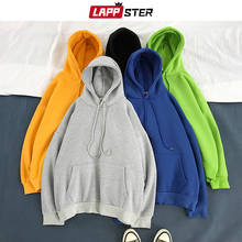 LAPPSTER-Sudadera con capucha para hombre, ropa de calle con forro polar grueso, estilo Harajuku liso, moda coreana, colorida, 2021 2024 - compra barato