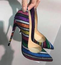 Moraima Snc Mais Novo Colorido Glitter Adornadas Sapatos Mulher Dedo Apontado Sexy sapatos de Salto Alto Sapato Festa de Casamento Saltos Stiletto Rasa 2024 - compre barato