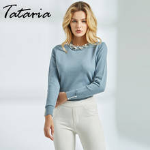 Tataria Long Sleeve Pullover for Women Pearl Beaded Sweater Jumpers Women Sweater with Pearls Knitting Female Solid Slim Sweater 2024 - buy cheap