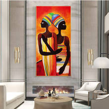Pintura decorativa vertical moderna abstrata, retrato africano, pinturas a óleo em tela, pintura para sala de estar, tamanho grande, artesanal 2024 - compre barato