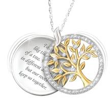 Golden Tree of Life Round Pendant Necklace Set Crystal Hollow Out Metal Pendant Chain for Women Accessories Girl's Jewelry 2024 - buy cheap