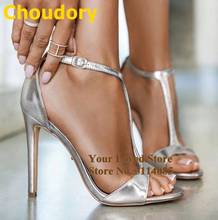 Choudory Gold Silver High Heels Buckle Strap Sandals T-Bar Strappy Open Toe Banquet Shoes Nice Street Fashion Summer Footwear 2024 - buy cheap