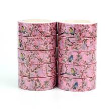 Cintas adhesivas de decoración con diseño de pájaros y flores para cintas Washi, cintas adhesivas de papel Kawaii para diario, DIY tachuela, venta al por mayor, 10 unids/lote 2024 - compra barato