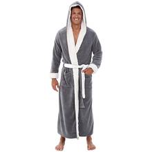 Men's Winter Lengthened Plush Shawl Bathrobe Home Clothes Long Sleeve Robe Coat Bath Robe Peignoir Homme Flannel Robe 2024 - buy cheap