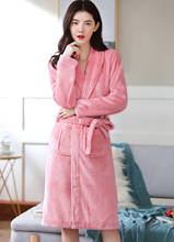 Women Pink Red Flannel Bath Robe Sleepwear 2020 Autumn Winter Solid Plush Couple Bathrobe Thick Warm Female Robe Dropshipping 2024 - buy cheap