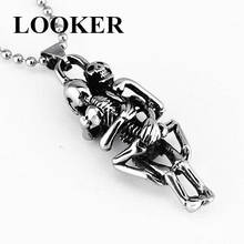 LOOKER Punk Skull Hug Pendants Necklace Men Boys Jewelry Stainless Steel Necklaces Fashion Cool Silver Color Chain Gifts 2024 - buy cheap
