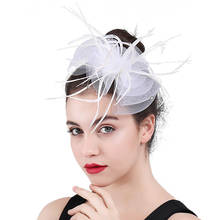 Elegant Party White Hat Hair Fascinator Combs Tulle Bow Hair Accessoires with Feather Gorgeous Fascinators Women Headdress 2024 - buy cheap