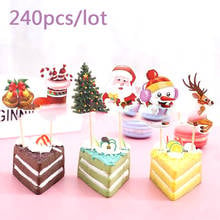 240 pçs/lote Tema Decorações Da Árvore de natal Sino de Natal Da Rena Cupcake Toppers Crianças Meninos Meninas Favores Do Boneco de neve de Papai Noel Bolo Topper 2024 - compre barato