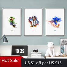 Pintura Simple salpicaduras juego clásico Mario Sonic dibujos animados lienzo impresión artística póster A4 imagen decoración del hogar 2024 - compra barato