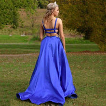 UZN-Vestido largo de satén azul con espalda abierta, elegante vestido de fiesta con tirantes y bolsillos, línea A, gran oferta 2024 - compra barato