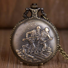 Vintage Bronze Miliary Army Pattern Quartz Pocket Watch Classic Men Women Necklace Pendant Fob Watch Gifts for Men 2024 - buy cheap