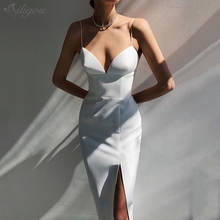 Vestido de festa elegante ailigou, 2020, de verão, sexy, colado profundo, alça espaguete, sem alças, dividido, longo, vestido feminino 2024 - compre barato