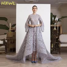 Silver High Low Evening Dresses O Neck Sequins Beading Full Sleeves Prom Dress Dubai Arabic Women Formal Wear Robe De Soiree 2024 - buy cheap