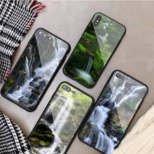 Cachoeira cenário natural vidro temperado caso de telefone para iphone 13 12 11 pro max 5 6 7 8 plus x xs xr xsmax escudo 2024 - compre barato