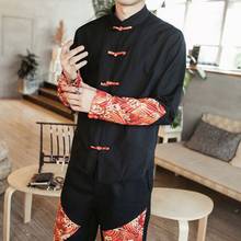 Spring 2022 New Men's Shirt Splice High Quality Chinese-style Stand Collar Plate Button Tang Fashion Shirt Man 2024 - buy cheap