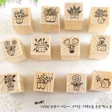 12pcs/set Lovely Flower and Smile Wooden Rubber Stamp DIY By Yourself  Potting Plant DIY Wood Stamp for Handmade Craft 2024 - buy cheap