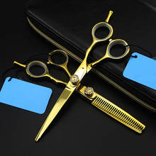 professional JP 440c steel 5.5 & 6 inch gold gem hair scissors haircut thinning barber cutting shears Hairdresser scissors 2024 - buy cheap