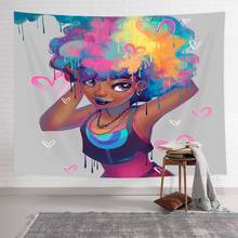 Colorful Cartoon Afro Hair Girl with Heart Print African American Tapestry Wall Hanging 2024 - buy cheap