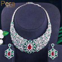 Pera Noble Green Red Cubic Zirconia Luxury Big Flower Drop Wedding Statement Earrings and Necklace Jewelry Set for Brides J369 2024 - buy cheap