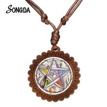 Esoteric Pentagram Life Tree Necklace Wicca Star Mysterious Totem Handmade Glass Cabochon Wood Made Pendant Retro Jewelry 2024 - buy cheap
