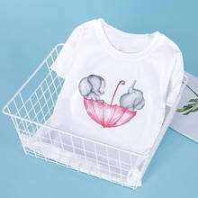 Camiseta informal de manga corta con cuello redondo para niños y niñas, camisa con estampado Floral de elefante y flores, Tops informales para niñas pequeñas, color blanco 2024 - compra barato