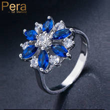 Pera Fashion Women Finger Jewelry Royal Blue and White Cubic Zirconia Big Austrian Crystal Sunflower Rings for Women Gift R004 2024 - buy cheap