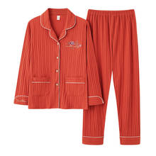 Pijama de talla grande de M-3XL para mujer, ropa de dormir de algodón, conjunto de pantalones de manga larga, otoño 2024 - compra barato