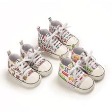 Кеды детские с мультяшным принтом, холщовые Кроссовки для новорожденных мальчиков и девочек, обувь для первых шагов, Нескользящие, Симпатичные 2024 - купить недорого