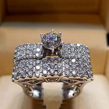 Conjunto de anéis de casamento de cristal grandes e luxuoso, 2 espaços, para mulheres de noivado e casamento, estilo africano, joias para presente de dia das mães 2024 - compre barato